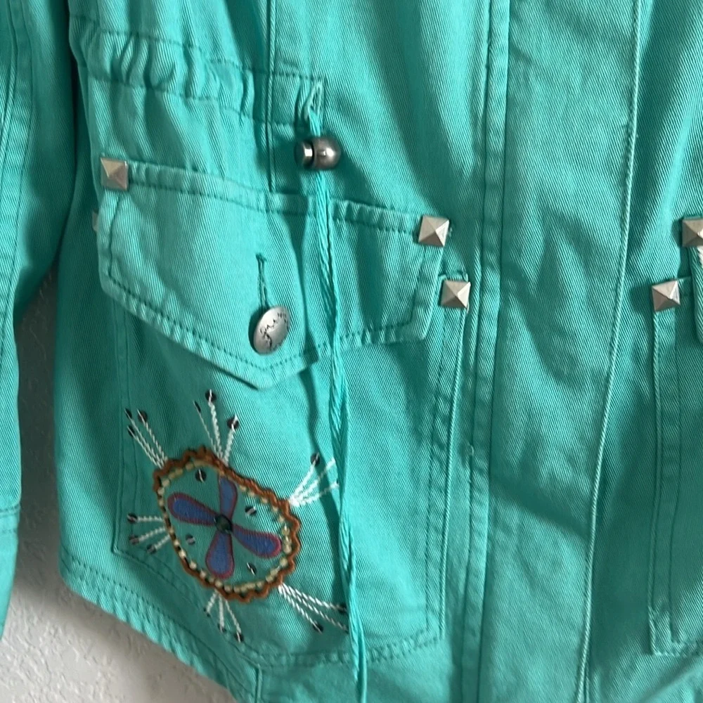 Double D Ranch Embroidered Studded Turquoise Jacket Blazer Western. Size XS